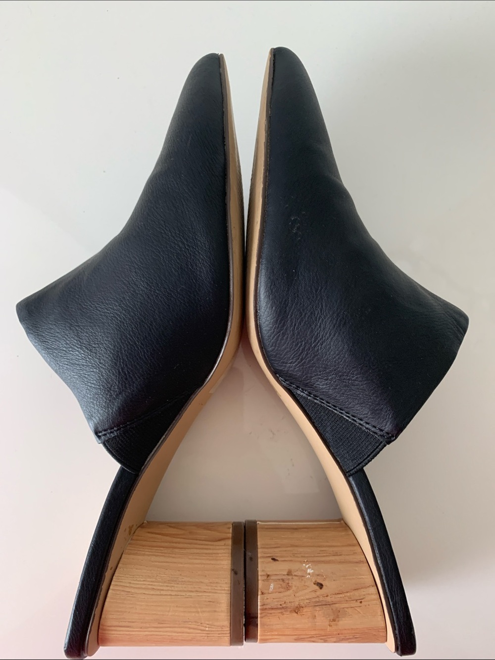 Call It Spring Black Pointed Mules Vegan with Wood-Textured Block Heel Size 8 - Picture 5 of 11